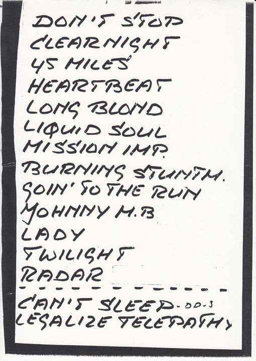 Golden Earring setlist scan August 07 1998 Glabbeek (Belgium) show